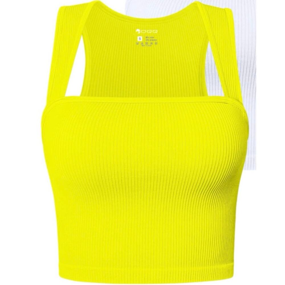 Brand New OQQ Women's Size Medium Nylon Yellow Knit Sleeveless Top Shirt